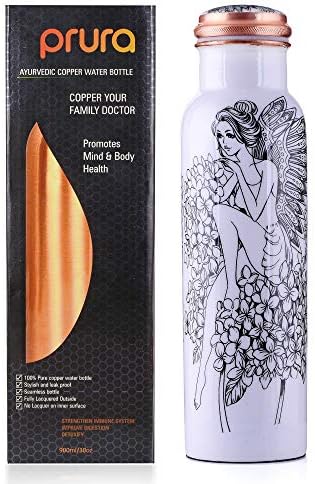 PRURA Copper Water Bottle A Leak Proof Ayurvedic Pure Copper Vessel (900ml/30oz, Design 6)