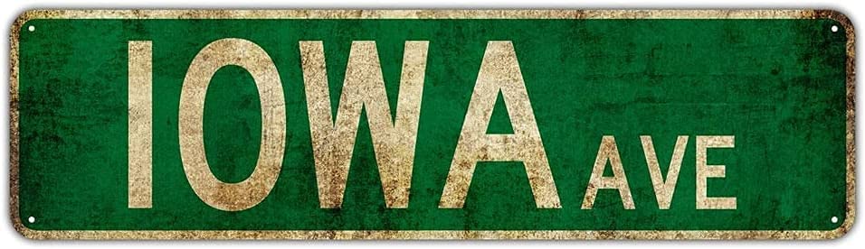 Retro Metal Tin Signs Instagram Style Iowa Ave Street Signs Amusement Park Scenic Retro Road Signs Country Retro Metal Wall Man Cave 4x16 inches Metal Signs Decorative Signs (Iowa Ave Street Signs)