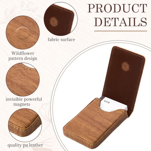 Image of Outus 2 Pcs Business Card Holder, PU Leather Business Card Case Pocket Wallet with Magnetic Shut for Men Women(Wood,Classic)