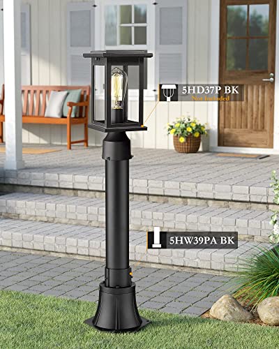 Outdoor Post Light Pole With Base, Hwh Outside Lamp Post Accessories, Black Aluminum Mounting Pole And Base For Exterior Pathway Patio Garage Yard Garden, 5Hw39Pa Bk #TOP1