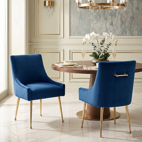 Dining Chairs Set of 2, Modern Velvet Dining Room Chairs with Gold Legs Upholstered Accent Chairs for Living Room/Restaurant/Study Room(Navy) Navy Set of 2