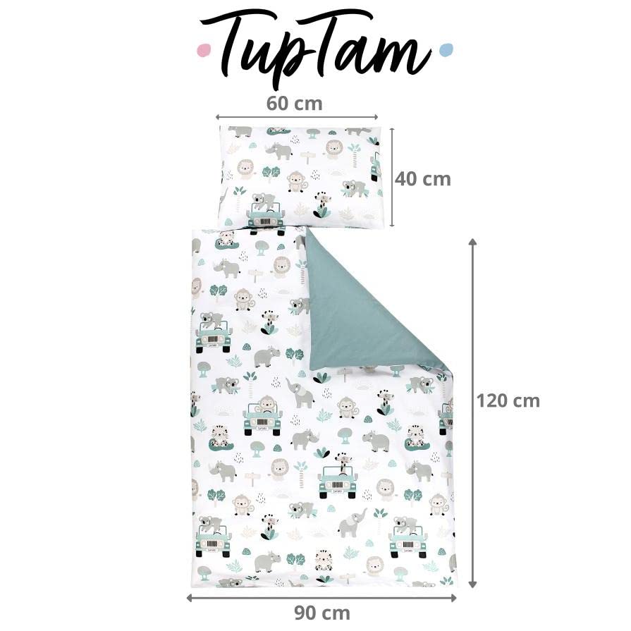 TupTam Kinder Bettwäsche Gemustert 2-Teilig Wendebettwäsche, Farbe: Zoo Grün, Größe: 120x90 cm