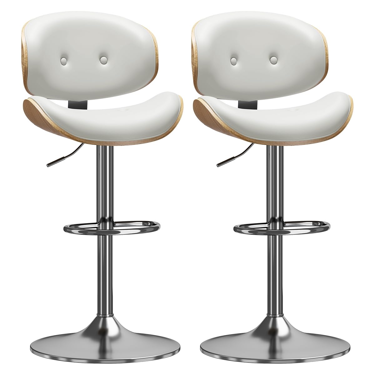 Adjustable Swivel Bar Stools Chair,Counter Height Bar Stools with Back,350 LBS PU Leather Bar Stool for Kitchen Island,Upholstered Pub Stools with Footrest (White, Set of 2)