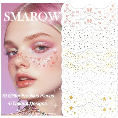 Glitter Freckles All-in-One Glitter Kit for Body and Face Sparkle Fake Freckles Festival Outfits for Women Ren Faire Rave Sports Halloween Christmas (10pcs Glitter)