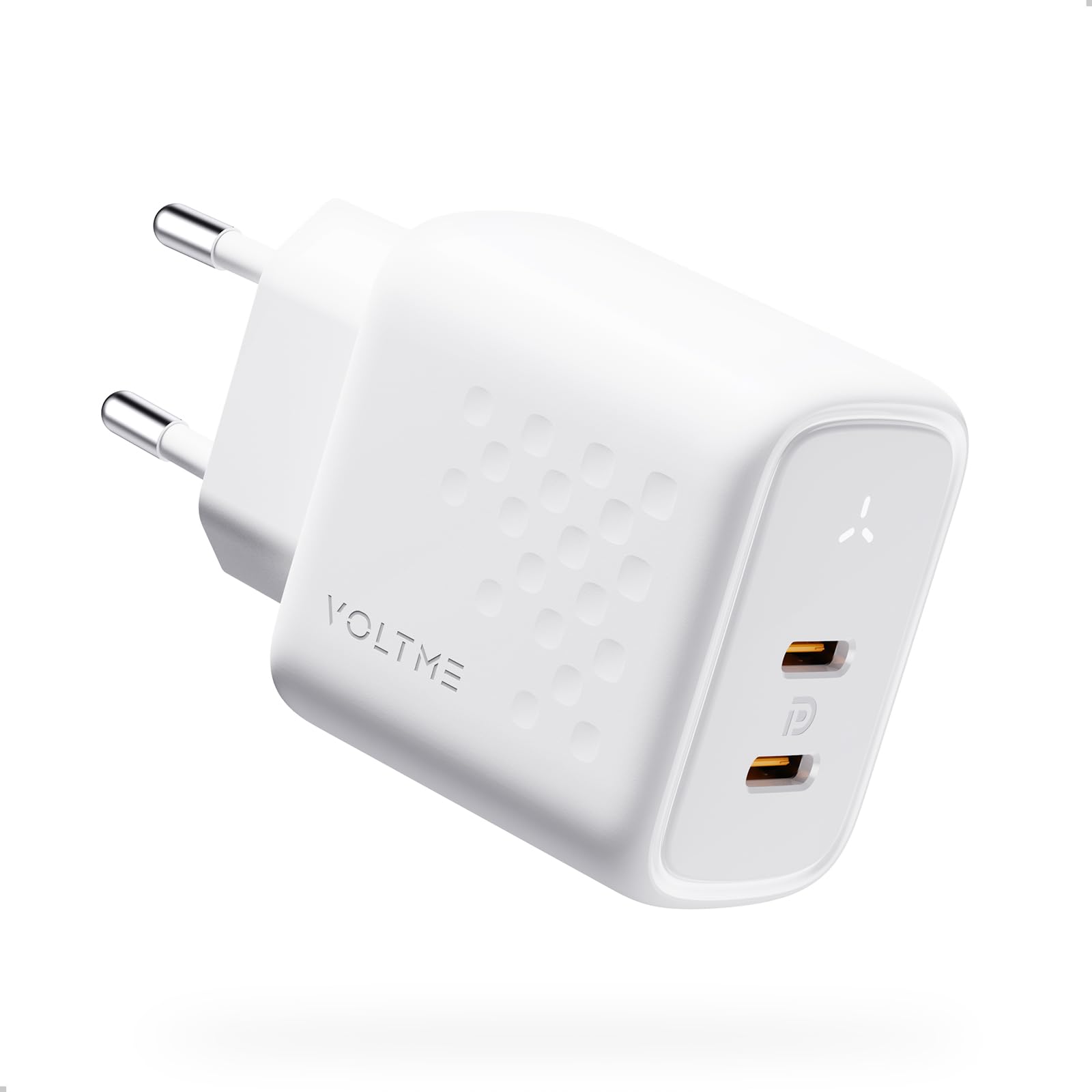 VOLTME Caricatore USB C Doppio Porta 45W Bianca, Caricatore usb c rapido GaN alimentatore tipo c doppio per iPhone 15/Pro, Samsung Galaxy S23 Ultra S22, Note 20/10, iPad Pro, Pixel, MacBook Air