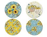 Sunflowers Vintage Blue & Yellow Summer Floral Housewarming Gift Neoprene Drink Coasters (Set of 4) - Handmade by The Painted Pug