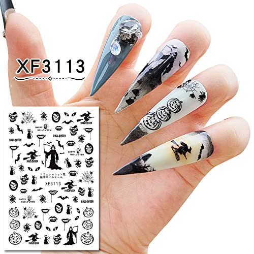 Halloween Nail Stickers, 12 Sheet Nail Art Stickers For Acrylic Nails, Lrhinetar 3D Nail Stickers For Nail Art Self-Adhesive Pumpkin Cute Bat Ghost Witch Nail Decals For Women Girls Kids #TOP2