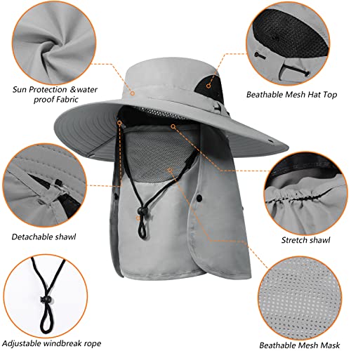 Kicpot Chapéu de pesca masculino FPS 50+ 360° chapéu de sol para mulheres, com aba de pescoço de mal