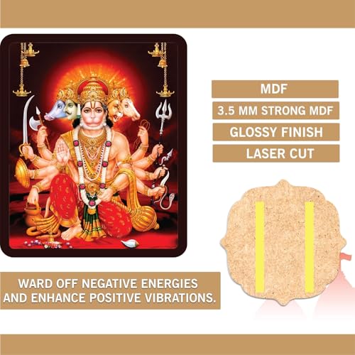 Image of BerryBox Panchmukhi Hanuman MDF Sticker Wall Frame Door Vastu Dosh Rectification Remedy Of Home, Office And Factory MDF Photo Poster with self adhesive tape 4x5 inch (Style 7)