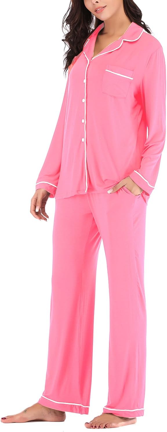 Aamikast Women's Pajama Sets Long Sleeve Button Down Sleepwear Nightwear Soft Pjs Lounge Sets - Image 3
