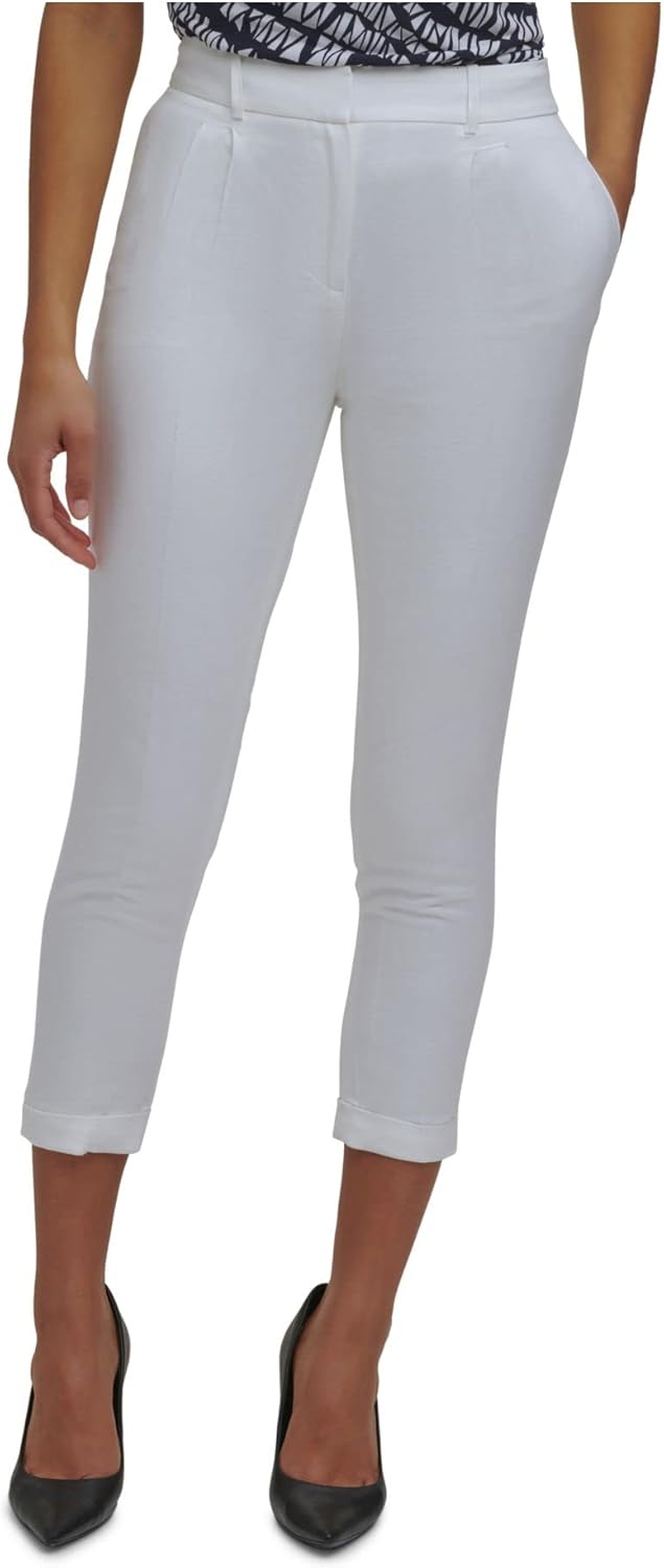 Calvin Klein Womens Ivory Pocketed Zippered Slim-fit Ankle Mid Rise Wear to Work Skinny Pants Petites 2P