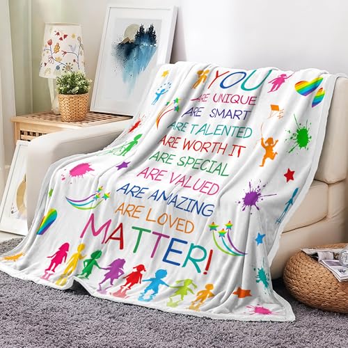 Image of Colorful Kids Quotes Throw Blankets for Couch Bed Rainbow Polka Dot Inspirational Motivation Words Kids Fleece Blanket Decorations, Kawaii Cozy Shadows Room Decor