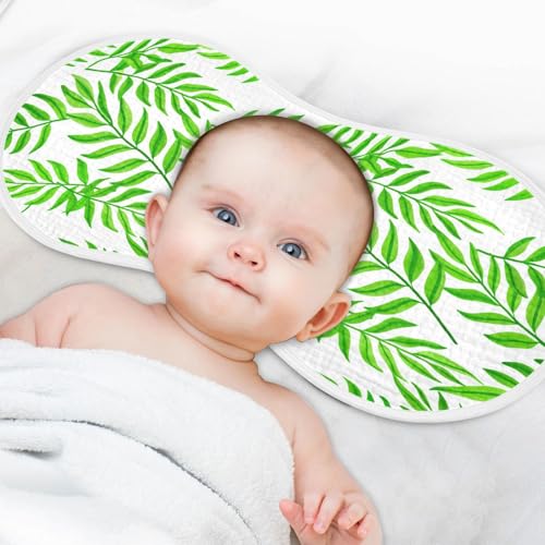 Green Leafy Branches Muslin Burp Cloths for Baby 4-Layer Absorbent Cotton Large 22" x 11" Soft Spit Up Rags for Newborns Boys Girls, 4 Pack4