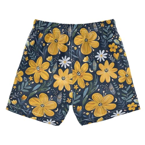 Boys Swim Trunks Quick Dry UPF 50+ Beach Board Shorts Kids Bathing Suits Swimsuit 2T Yellow Flowers and Green Leaves2