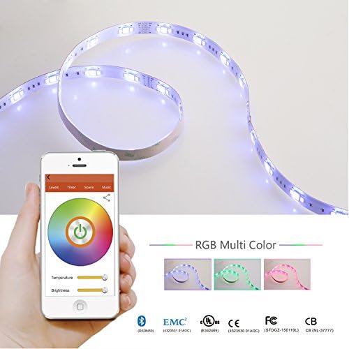 ASAE Bluetooth Led Strip Light,UL Listed 5M/16.4ft RGB Multi Colored, Waterproof Flexible Christmas Strip, Smartphone Controlled Color Strip, BLE Remote Controller Included, works with iPhone/Android.