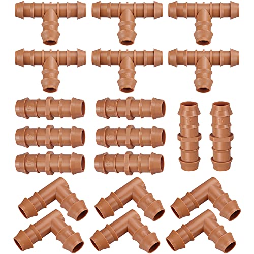 iRunning Drip Irrigation Fittings Kit for 1/2 Inch Tubing, 20 Pieces Drip Irrigation Parts for Drip Sprinkler System - 8 Couplings, 6 Tees, 6 Elbows, Drip Line Connectors for 1/2