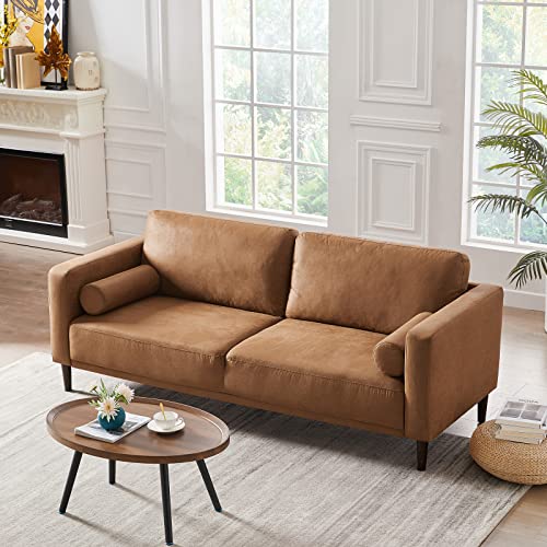 Hifit Sofa Couches, 79” Mid-Century Modern Couch, Breathable Faux Leather Couch With Upholstered Cushions/Pillows, 3-Seat Sofas & Couches, For Living Room Apartment Office,Brown #TOP1