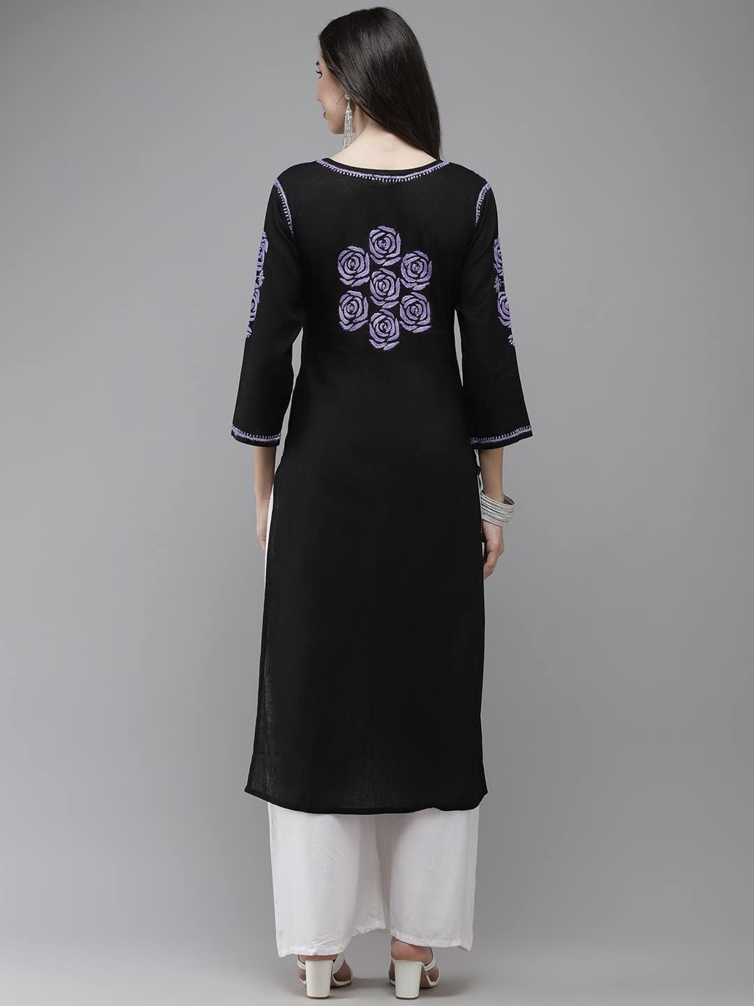 Ada Indian Straight Cotton Kurta Hand Embroidered Traditional Chikankari Women's Tunic Kurti A411287