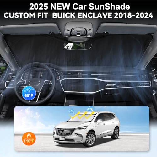 Custom fit Enclave Windshield Sunshade for 2018-2024 2025 Buick Enclave Accessories 2-Layer Front Window Shades Cover for Windshield Sun Visor Screen Protector 210T Reflective Blocks UV Rays