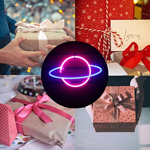 Neon Signs, NELOMO Neon Signs for Wall Decor Planet Neon Light Sign LED Neon Lights for Bedroom Battery & USB Powered Neon Signs for Bedroom Home Room Bar Party Wedding Christmas (Blue and Pink) - Thumbnail 3