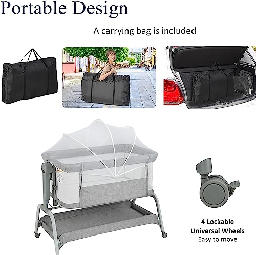 Baby's Cradle, Height Adjustable Infant Co-Sleeper Travel Cot with Detachable Net - Image 5