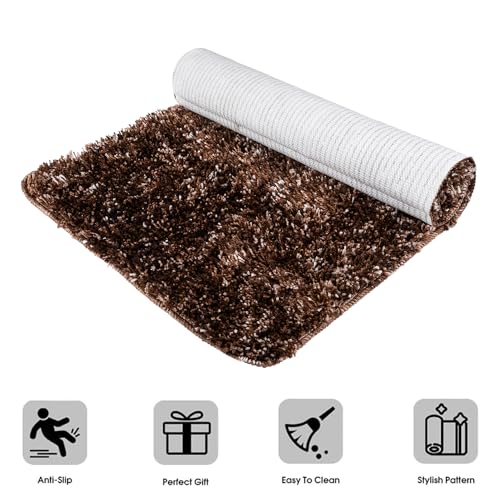 Image of Kuber Industries Runner & Door Mat Combo Set | Anti-Skid Lexus Home Decor Bedside Runner for Bedroom | Set of 2 | Brown