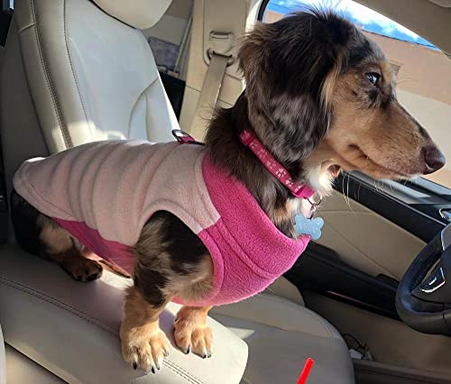 Image of Gooby Half Stretch Fleece Vest Dog Sweater, Peach, Medium | Soft warm fleece; Stretch fleece bottom; Two-tone colors; Back D-ring for short walks
