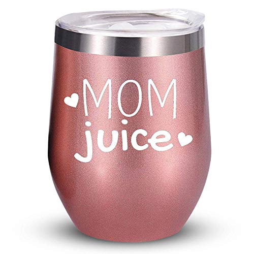 Mom Gift Set | Mom Juice Wine Tumbler + Cupcake Wine Socks | Stainless Steel 12 oz Stemless Wine Tumbler with Lid + Wine Socks | Funny Gifts for Mom, Mom Gifts, Birthday Gifts for Mom