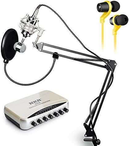 BM-3000 Condenser Microphone Cardioid Pro Audio Studio Vocal Recording Mic + Microphone Scissor Arm Stand + Wind Screen Filter Mask + Multifunction USB Sound Card+ Headphones
