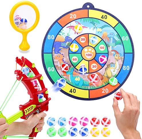 Dart Board Game for Kids Party and Fun with 1 Bow and 12 Felt Sticky Balls, Bow and Ball Arrow Toy for Kids 3 4 5 6 7 8 Years Old Boys and Girls Indoor Outdoor Sport