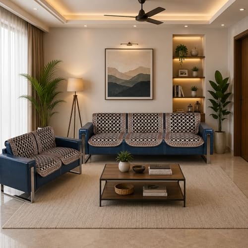 Image of Premium Chenille Woven Anti-Slip 3 Seater + 2 Seater Sofa Cover | L-Shape Sofa Seat Protector for Living Room | Durable & Stylish Slipcover - Dark Grey