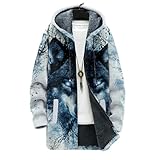 BIVENANT Cardigan Hoodies for Men Long Jackets Hooded Wolf Printed Graphic Hoodie Cable Knit Sweater Jacket Zip Up Sports Vintage Lightweight V Neck Western Coats for Men