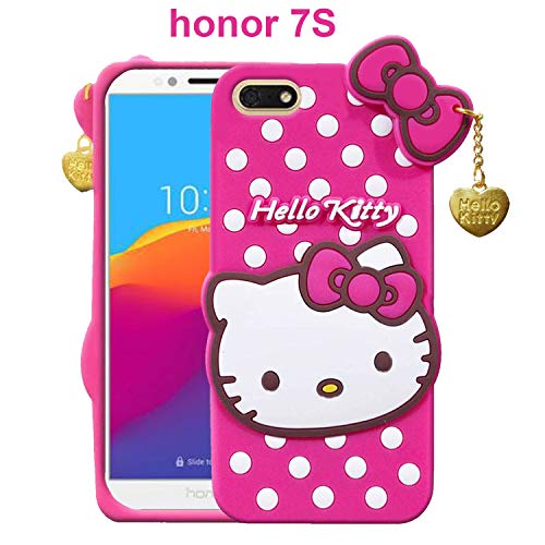 Image of Unirock Hello Kitty Back Case Cover for honor 7S| 3D Cute Hello Kitty Case |Soft Silicone Rubber Back Cover with Pendant Kitty Cover for honor 7S (Pink)