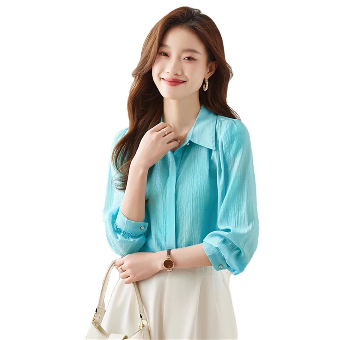 Camisas de manga larga con botones para mujer, blusas elegantes para oficina