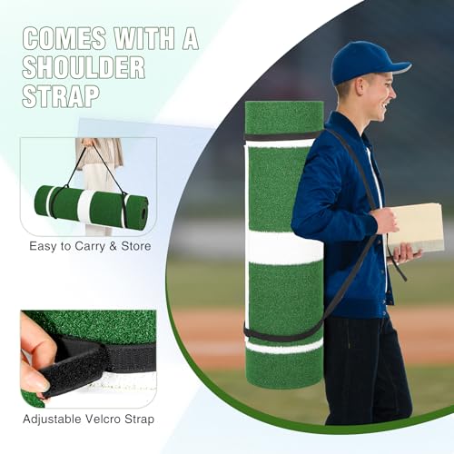 Lineslife Softball Pitching Mat,10x3 ft Portable Pitching Mound with Antifade Turf Antislip Foam Backing, Indoor Outdoor Pitching Practice Mat for Pitchers - Thumbnail 6