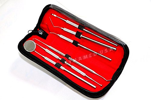 German Dental Hygiene Kit 6 Piece Dentist Tools Anti Fog Mirror Dental Scaler Tarter Scraper Dental Pick Dental Tweezers for Calculus and Tartar Removal Gum Health Teeth Cleaning