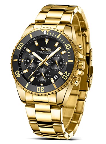 HANPOSH Reloj Hombre Cronógrafo de Acero Inoxidable Impermeable Fecha Analógica Reloj de Cuarzo de Negocios Casual Moda Relojes de Pulsera para Hombres