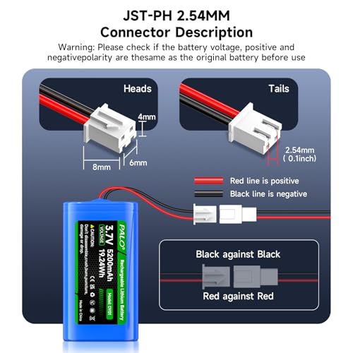 Mspalocell 3.7V 5200mAh Wiederverwendbar Akku, XH2.54/2P Stecker Lithium Batterien für RC Spielzeugauto, Solar Wireless Kamera, Drahtlosen Lautsprecher, Außen-LED-Leuchte, Wandlampe