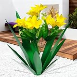 DDQ Metal Agave Plant Outdoor Decor with Artificial Flowers, Mexican Style Garden Sculpture, Waterproof Yard Art for Patio Lawn, Multiple Flower Options Freesias Yellow