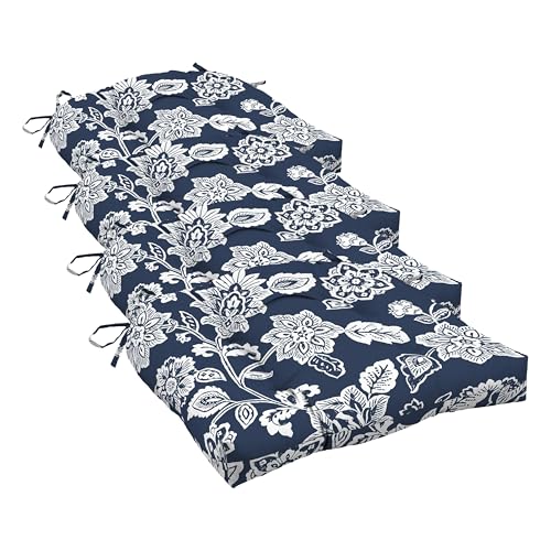 Image of Arden Selections Outdoor Wicker Chair Cushion, 20 x 18, Rain-Proof, Fade Resistant 20 x 18, Sapphire Blue Ashland Jacobean (Pack of 4)