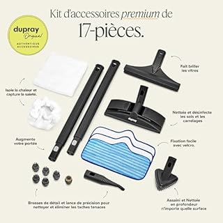 Dupray Neat Plus – Nettoyeur Vapeur Polyvalent Haute Performance avec 17 Accessoires Inclus pour Sols, Carrelage, Joints, Tapis, Canapés, Maison et Plus (Neat Plus + 17 pieces)
