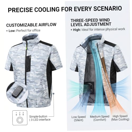 Gilet de refroidissement camouflage pour travail en extérieur avec ventilateur 3 vitesses