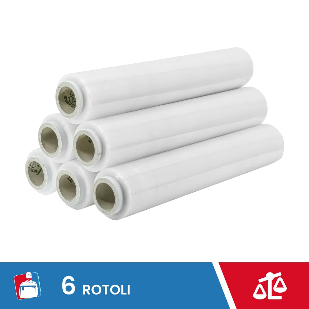 IMBALLAGGI 2000 - Przezroczysta folia do pakowania, 6 rolek 160 x 23x50 cm do uniwersalnego pakowania, dodatkowa trwała folia do pakowania - rolka do pakowania i przeprowadzki