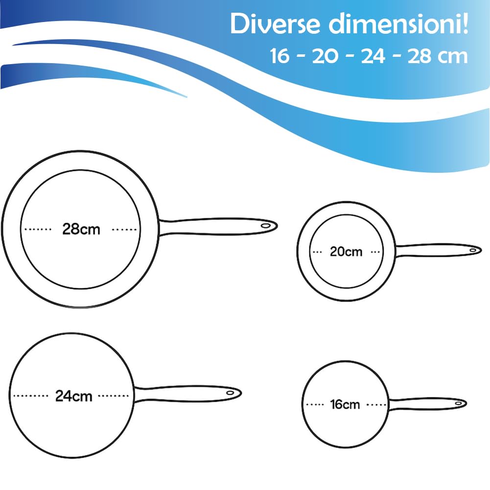 BAKAJI Lot de 4 poêles volcano diamètre 16-20 – 24-28 cm Made in Italy, revêtement antiadhésif PFOA libre, cuisson homogène, poignée thermique cool et Soft Touch, idéal pour cuisinières à gaz