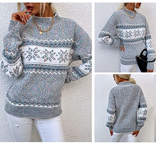 BDCUYAHSKL Herfst en Winter Mode Vrouwen Ronde Hals Kerst Sneeuwvlok Patroon Lange Mouwen Trui Casual Losse Haag Halve… - Image 4