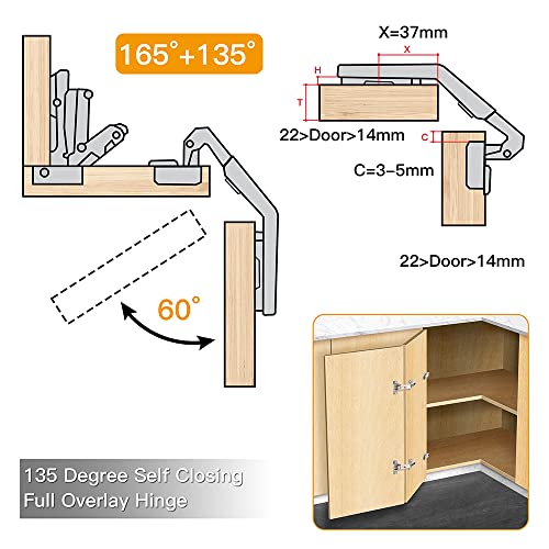 Lazy Susan Hinges For Cabinets, 165 Degree Lazy Susan Cabinet Hinges Soft Close Corner Kitchen Hinges, Full Overlay Concealed For Cabinet Hardware 1 Pair #TOP5