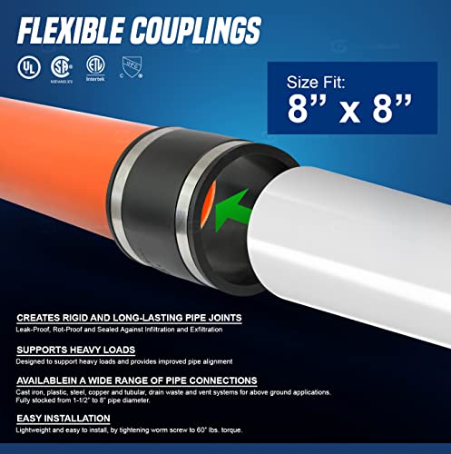 Image of EVERCONNECT 4839 Flexible Pvc Rubber Coupling with Stainless Steel Clamps, 8 inch, Black