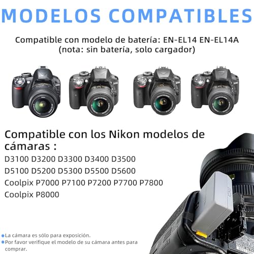 Ficha técnica KWTOUL MH-24 Cargador de Batería para Baterías EN-EL14 EN-EL14A Compatible con Nikon D3100 D3200 D3300 D3400 D3500 D5100 D5200 D5300 D5500 D5600 P7000 P7100 P7700 P7800 Cámaras Réflex - Fernando Cortés