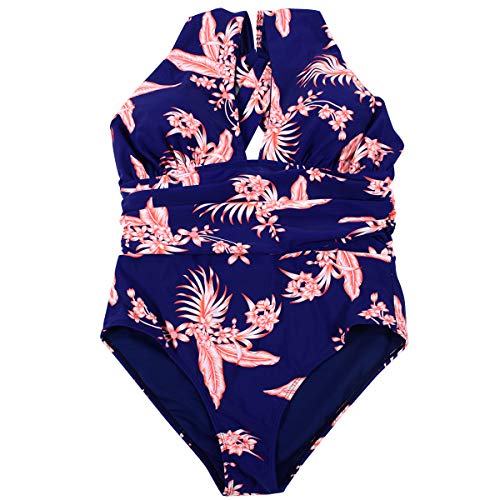 Maiô feminino Begonia.K com estampa floral, cruzado, frente única, com controle de barriga, Style B,