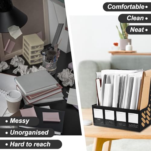 Elezeal Kunststoff A4 Zeitschriftensammler, 4 Abschnitte Stabiler Datei Organizer Desktop, A4 Vertikaler Organizer Rack Ordner Rack Datenteiler Dokument Bücherregal Aktensortierer Büro Schule Zuhause